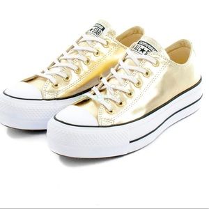 womens size 5 gold converse platform low-top shoes
